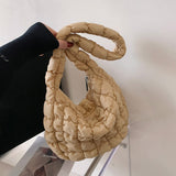 Weiyinxing Women Plaid Quilted Crossbody Bag Ruched Solid Shoulder Bag Korean Pleated Bubble Embroidered Cotton Satchel Bags Underarm Bags