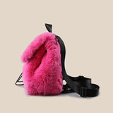 weiyinxing Pluffy Backpacks for Women Designer Rose Red Soft Plush Back Packs for Teenage Girls Luxury Faux Fur Female Bags Winter