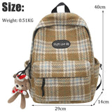 Weiyinxing Plaid Woollen Cloth Women's Backpack Student Book Backpacks for Teenage Girls School Bags Large CapacityTravel Rucksack