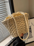 Weiyinxing Straw Bucket Bag For Women 2023 Summer Trendy Weave Brand Beach Basket Top Handle Handbags Fashion Simple Shoulder Bags Tote