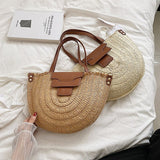 Weiyinxing Women Summer Straw Bag Woven Beach Shoulder Bags Casual Designer Saddle Shopper Totes Female Large Capacity Travel Handbag