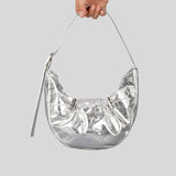 weiyinxing Metallic Half Moon Women Shoulder Bags Designer Drawsting Lady Handbags Vintage Hobos Small Tote Female Purses 2023 Bag