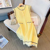 Weiyinxing Vintage Knitted Dress Women Sleeveless Round Neck A-line Mini Dresses Summer Korean Fashion Elegant Ladies Vestido P527