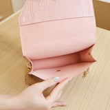 Weiyinxing Small Square Bag Lady's Grace One Shoulder Crossbody Bag Delicate Stone Grain Girl Style Chain Commuting Bag Solid Color
