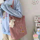 Weiyinxing Cute Bear One Shoulder Canvas Bag Korean Female Student Versatile Corduroy Handbag