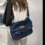 Weiyinxing Style Denim Messenger Bag New Large Capacity College Style Women Shoulder Bag Tooling Wind Multi Pocket Crossbody Bags