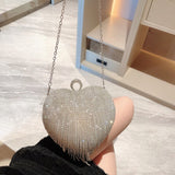 Weiyinxing Evening Bag Heart Pattern Silver Clutch Womens Fashion Diamond Banquet Clutch And Purse Wedding Bridal Prom Wallets