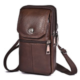 Weiyinxing Men Leather Waist Bag Large Capacity Belt Bag Brown Shoulder Bags Crossbody Bags Multi-layer Buckle Mobile Phone Bag Bum Pouch