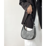 Weiyinxing Women Half Moon Underarm Bags Gray PU Leather Hobos Shoulder Bag for Female All Match Ladies Crossbody Bag Purse Handbags