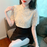 Weiyinxing Short Sleeve Vintage Lace Blouse Shirt Women Tops Blouse Women Blusas Mujer De Moda 2023 Verano Blouses Shirts Blusa G469