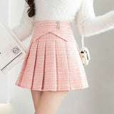 Weiyinxing Tweed Skirts Shorts Women Autumn Casual High Waist Slim Pleated Skirt Elegant A-Line Winter Skirt Harajuku Slim Woolen N918