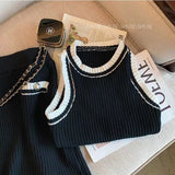 Weiyinxing Two Piece Sets Sexy Elegant Bodycon Women Mini Skirt Suits Tank Top Slim O-neck Summer Vest Korean Casual Knitwear N415