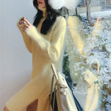 Weiyinxing Knitted Dress Autumn Winter Women Warm Mohair Mink Fleece Sweater Dress Vintage Split Short Dresses Straight N944