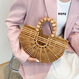 Weiyinxing Bamboo Weaving Bag for Women 2023 Trend Handbags with Pearl Handle Luxury Design Phone Bags Casual Clutch Beach Tote Bag