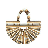 Weiyinxing Summer Handmade Bamboo Handbag Fashion Wooden Bead Handle Women's Hollow Out Beach Bag Hand-woven Beach Travel Bag