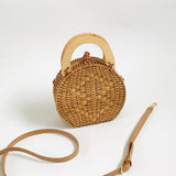 weiyinxing Round Rattan Women Handbags Wicker Woven Wooden Handle Shoulder Crossbody Bags Summer Beach Bag Small Straw Purses 2023