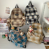 weiyinxing Plaid Woollen Cloth Women's Backpack Student Book Backpacks for Teenage Girls School Bags Large CapacityTravel Rucksack