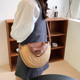 Weiyinxing Women Summer Straw Bag Woven Beach Shoulder Bags Casual Designer Saddle Shopper Totes Female Large Capacity Travel Handbag
