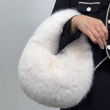 Weiyinxing Fur Women's Half Moon Bag Luxury Warm Plush Wrist Bags for Women Fashion Furry Short Handle Clutch Cute Ladies Coin Purses