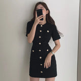 Weiyinxing Knitted Mini Dress 2023 Spring Summer Elegant O-neck Party Black Slim Button Bodycon Dress Feminina Sweater Dress P589