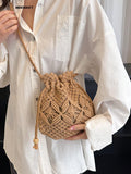 Weiyinxing Luxury Designer Brand Straw Woven Shoulder Crossbody Bucket Bag 2023 New Fashion Casual Summer Travel Beach Women Trendy