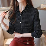 Weiyinxing Mujer De Moda 2023 Long Sleeve Women Shirts Dot Chiffon Blouse Shirt Tops Turn Down Collar Office Blouse For Women B864