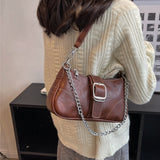 Weiyinxing Women Bags Vintage Chain Shoulder Crossbody Bag Luxury Patchwork PU Leather Small Purses Designer Trend Simple Handbags