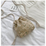 Weiyinxing Small Shoulder Bags Women Beach Straw Woven Flower Embroidery Bags Ladies Lace Crossbody Handbags for Travel