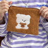 Weiyinxing Fashion Clutch Bags Plush Bear Embroidery Cosmetic Handbags Kids Keys Coin Purse Cute Mobile Phone Bag Girls Mini Handbag