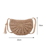 Weiyinxing Half Round Straw Bag for Women Summer Beach Rattan Shoulder Bag Zipper Woven Half Moon Crossbody Handbags Vacation Bag