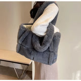 Weiyinxing Faux Fur Tote Shoulder Bags Women Handbags and Purses 2023 New Winter Plush Lady‘s Shopping Bag High Quality