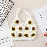 weiyinxing Sunflower Crochet Tote Bags Bohemian Granny Square Knitted Women Shoulder Bag Handmade Woven Summer Beach Handbags Small