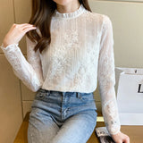 Weiyinxing Women White Lace Blouse Shirt Long Sleeve Blouse Women Blusas Mujer De Moda 2023 Blouses Femme Women Tops Shirts B609