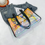 Weiyinxing Women Letters Large Capacity Totes Shoulder Bags Laser PVC Transparent Handbag Female Casual Clear Summer Holiday Beach Bag