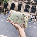 Weiyinxing Retro Crossbody Bags Chain Small Square Bag Embroidery Small Flower Pearl HandBag Women's 2023 Chain One Shoulder Bag