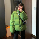 Weiyinxing New Winter Green Bread Service Jacket Women's Korean Parkas Loose Cotton Padded Coat Warm Thicken Stand Collar Warm Solid O