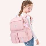 Weiyinxing Cute Cartoon Backpack Hit Color Middle School Kids Student Book Bag Casual Travel Women Rucksack Daypack with Pendant