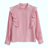 Weiyinxing Long Sleeve Blouse Women Blusas Mujer De Moda 2023 Ruffles Stand Collar Pink Blouse Shirt Women Tops Shirts Blusa G797