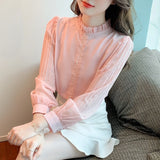 Weiyinxing Women Pink Chiffon Blouse Shirt Women Tops Blusas Mujer De Moda 2023 Long Sleeve Blouse Women Shirts Blouses Femme F447