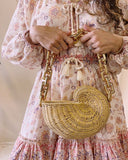 Weiyinxing Thick Chains Rattan Conch Women Shoulder Bags Design Wicker Woven Handbags Luxury Summer Beach Straw Bag Bali Purse
