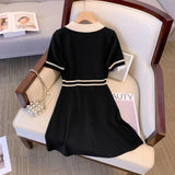 Weiyinxing Dress Women Sexy Elegant Black Short Sleeve Korean Knitting A-Line Dresses 2023 Summer New Vintage Woman Clothes P963