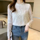 Weiyinxing Women White Lace Blouse Shirt Long Sleeve Blouse Women Blusas Mujer De Moda 2023 Blouses Femme Women Tops Shirts B609