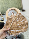 weiyinxing Round Rattan Women Handbags Wicker Woven Wooden Handle Shoulder Crossbody Bags Summer Beach Bag Small Straw Purses 2023