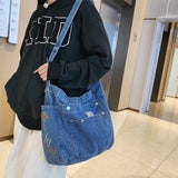 Weiyinxing Women Versatile Crossbody Bags 2023 New Multipocket Fashion Embroidered Denim Bucket Bag Unisex Casual Versatile Shoulder Bag