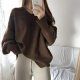 Weiyinxing Simple Solid Knit Pullover Elegant Women Casual Loose V-neck Oversized Sweater Female All-match Long Sleeve Jumpers T036