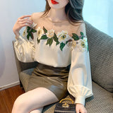 Weiyinxing Sleeve Blouse Women O-Neck Flower Embroidery Chiffon Blous Shirt Women Tops Blusas Mujer De Moda 2023 Women Blouses D937