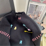 Weiyinxing Bear Pin Sweaters Women Loose Vintage Pullovers Round Neck Harajuku Kawaii Knitwear Autumn Winter Korean Goth Punk O229