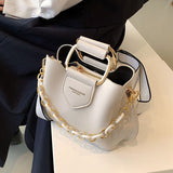 Weiyinxing Mini Luxury Women's Bucket Bag Quality Leather Shopper Shoulder Crossbody Bags Thick Chain Designer Tote Handbags and Purses