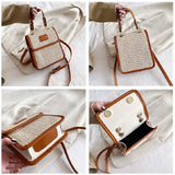 Weiyinxing Vertical Square Braided Bag Simple Design Handwoven Ladies Handbag Pu Stitching Messenger Bag 2023 Summer Beach Straw Bag