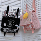 Weiyinxing Japanese Style JK Uniform Backpacks Kawaii Bear Embroidery Women Shoulder Bag 4 Colors Zipper Bag Female with Cartoon Badge